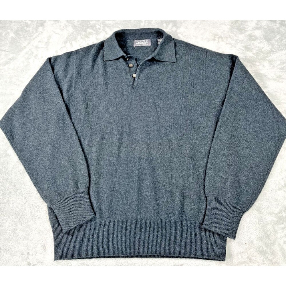 VTG Lord & Taylor 2 Ply Cashmere Polo Sweater Mens M Charcoal Gray Knit